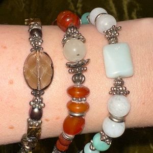 🌖🌞NATURAL STONES! 3 BEAUT! bracelets and 1 pair of earrings! Sterling Silver.